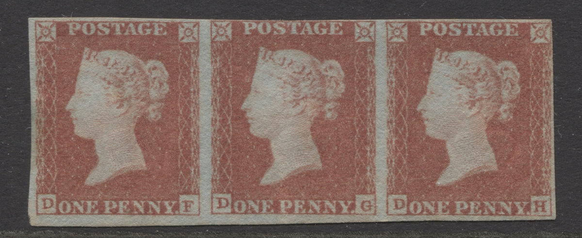 Queen Victoria Stamps  1841 1d RED-BROWN "DF-DH" STRIP OF 3, 4 MARGINS, MINT SG.8 (REF.SF1))