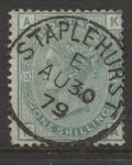 Surface Printed Stamps 1873/80 1/- green Plate 13 Fine CDS used. SG.150.