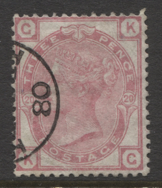 GB - 1873/80 3d PALE ROSE PLATE 20 SUPERB USED WITH PART CDS