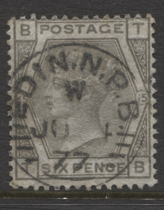 Surface Printed Stamps 1873/80 6d grey Plate 15 Fine CDS used.  SG. 147.
