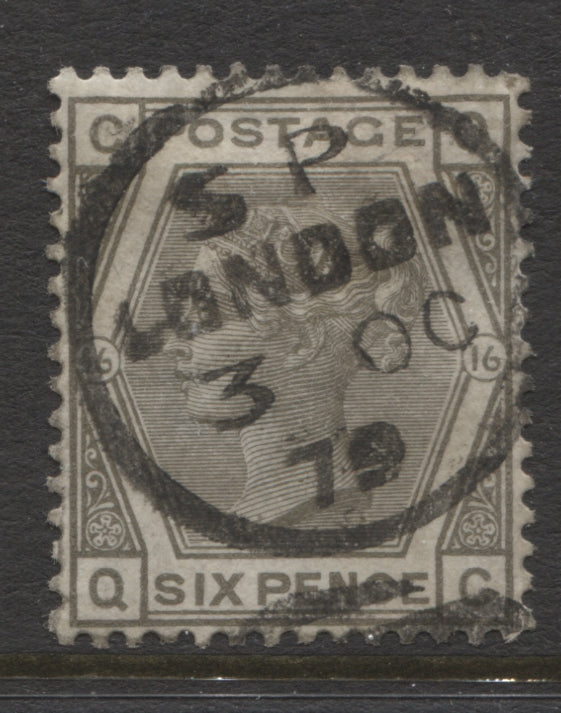 Surface Printed Stamps 1873/80 6d grey Plate 16 Fine CDS used.  SG. 147.