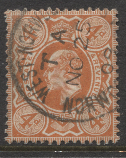 King Edward VII Stamps 1902/10 4d brown-orange Fine Used with proving Nov '09 CDS SG.239