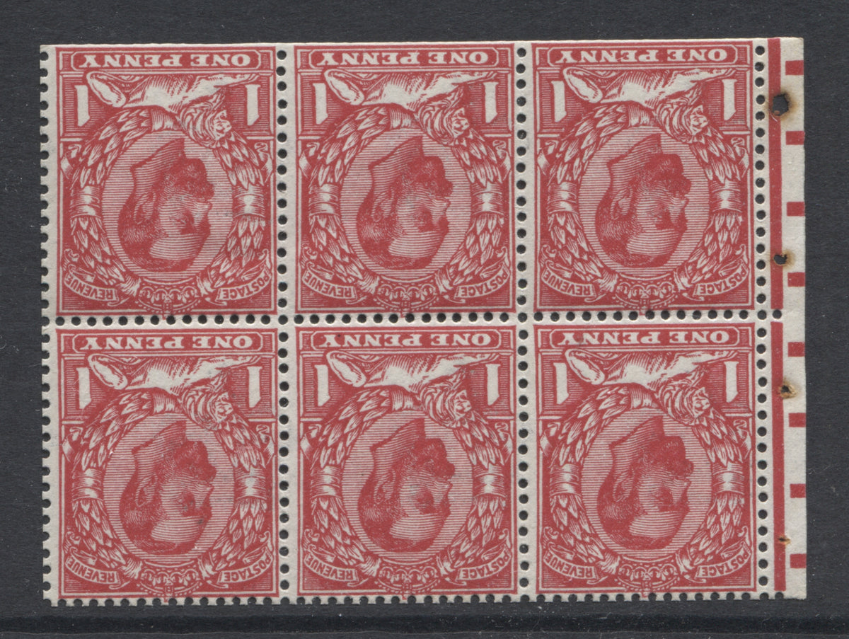 King George V Stamps  1911/12 GV 1d INVERTED BOOKLET PANE OF 6 UM(MNH)  SG.329aw