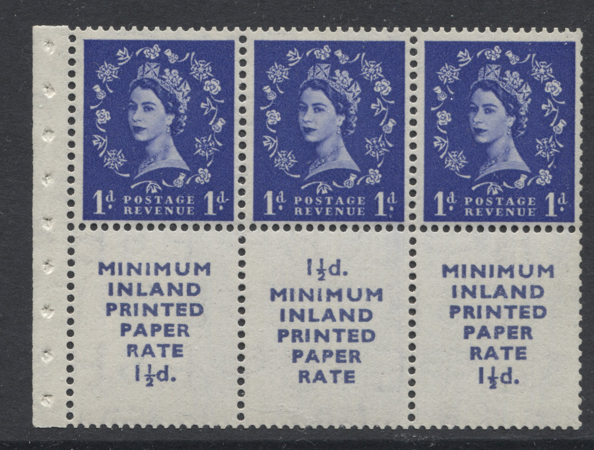 Queen Elizabeth Stamps 1952/54 1d "MINIMUM INLAND" PANE OF 3+3 LABELS UM(MNH)