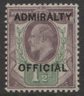 King Edward VII Stamps ADMIRALTY OFFICIAL 1903 1½d Mounted Mint (MLH)  SG.O103.