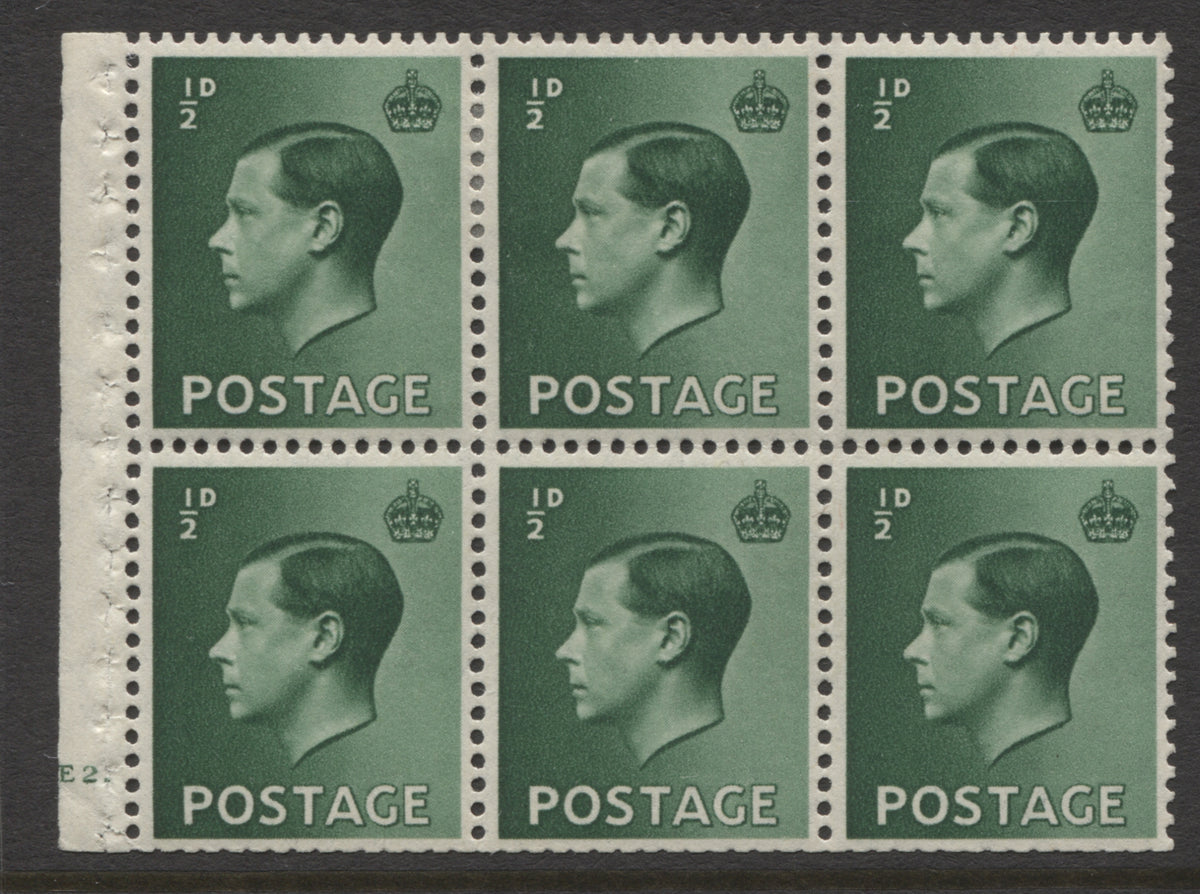 King Edward VIII Stamps 1936 EVIII ½d UPRIGHT PANE OF 6 CYL. "E2"(DOT) MINT SG.PB1