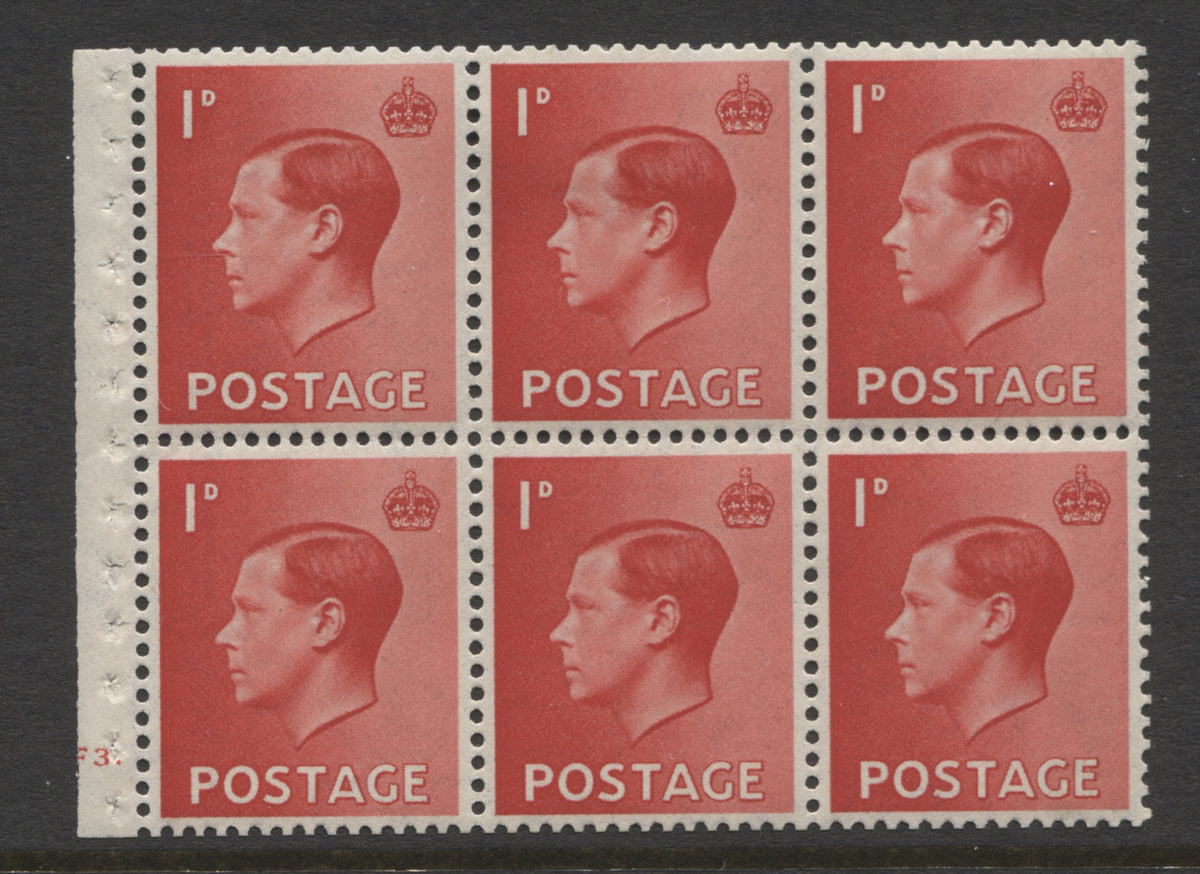 King Edward VIII Stamps 1936 EVIII 1d UPRIGHT PANE OF 6 CYL. "F3"(DOT) MINT SG.PB2.