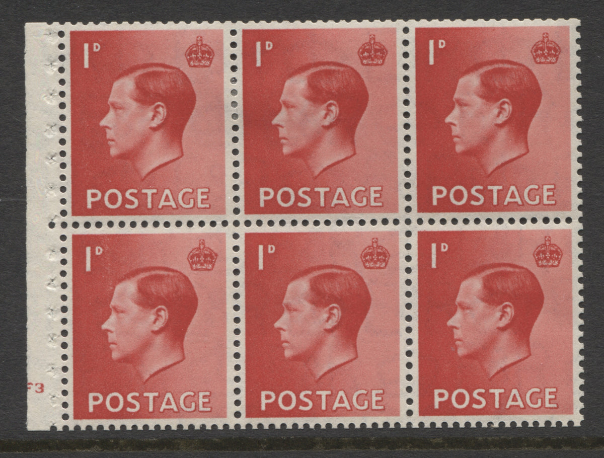 King Edward VIII Stamps 1936 EVIII 1d UPRIGHT PANE OF 6 CYL. "F3"(NO DOT) MINT SG.PB2.