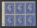 King George VI Stamps 1941 GVI 2½d UPRIGHT PANE OF 6 CYL. "J34"(DOT) MINT SG.QB33.
