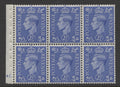 King George VI Stamps 1941 GVI 2½d UPRIGHT PANE OF 6 CYL. "J45"(DOT) UM SG.QB33.