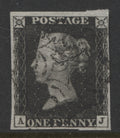 Penny Black Stamps 1840 1d "AJ" Plate 8, 4 Margins Fine Used.