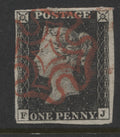 Penny Black Stamps 1840 1d "FJ" Plate 1b, 4 Margins Fine Used