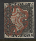 Penny Black Stamps 1840 1d "GB" Plate 1a, 4 Margins Fine Used.