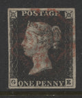 Penny Black Stamps 1840 1d "GE" Plate 2, 4 Margins Fine Used.