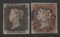 Penny Black Stamps 1840/41 1d "PJ" Matched pair Plate 2, Fine Used.