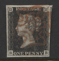 Penny Black Stamps 1840 1d "RB" Plate 6, 4 Margins Fine Used.