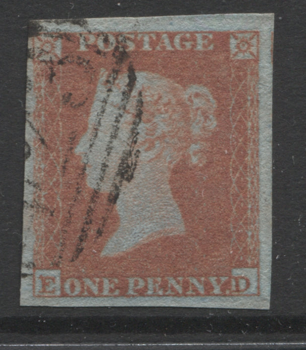 Queen Victoria Stamps 1841 1d Orange-brown "ED" 4 margins Fine Used. SG.12.