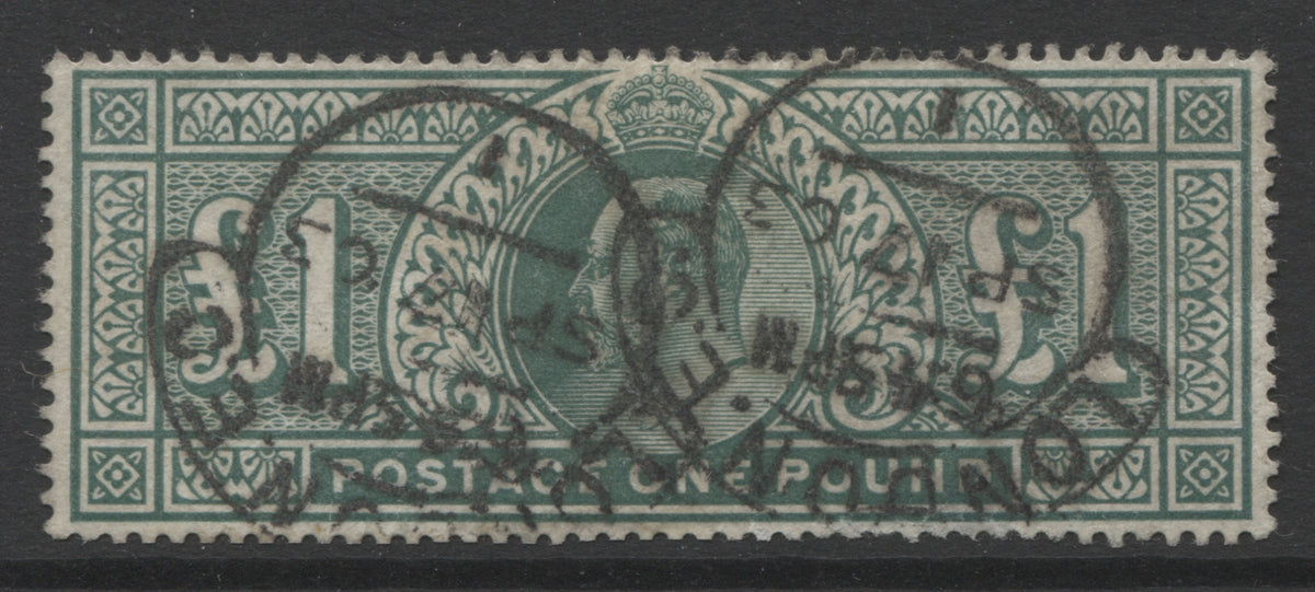 King Edward VII Stamps  1902/10 EVII £1 dull blue-green Fine Used  SG.266